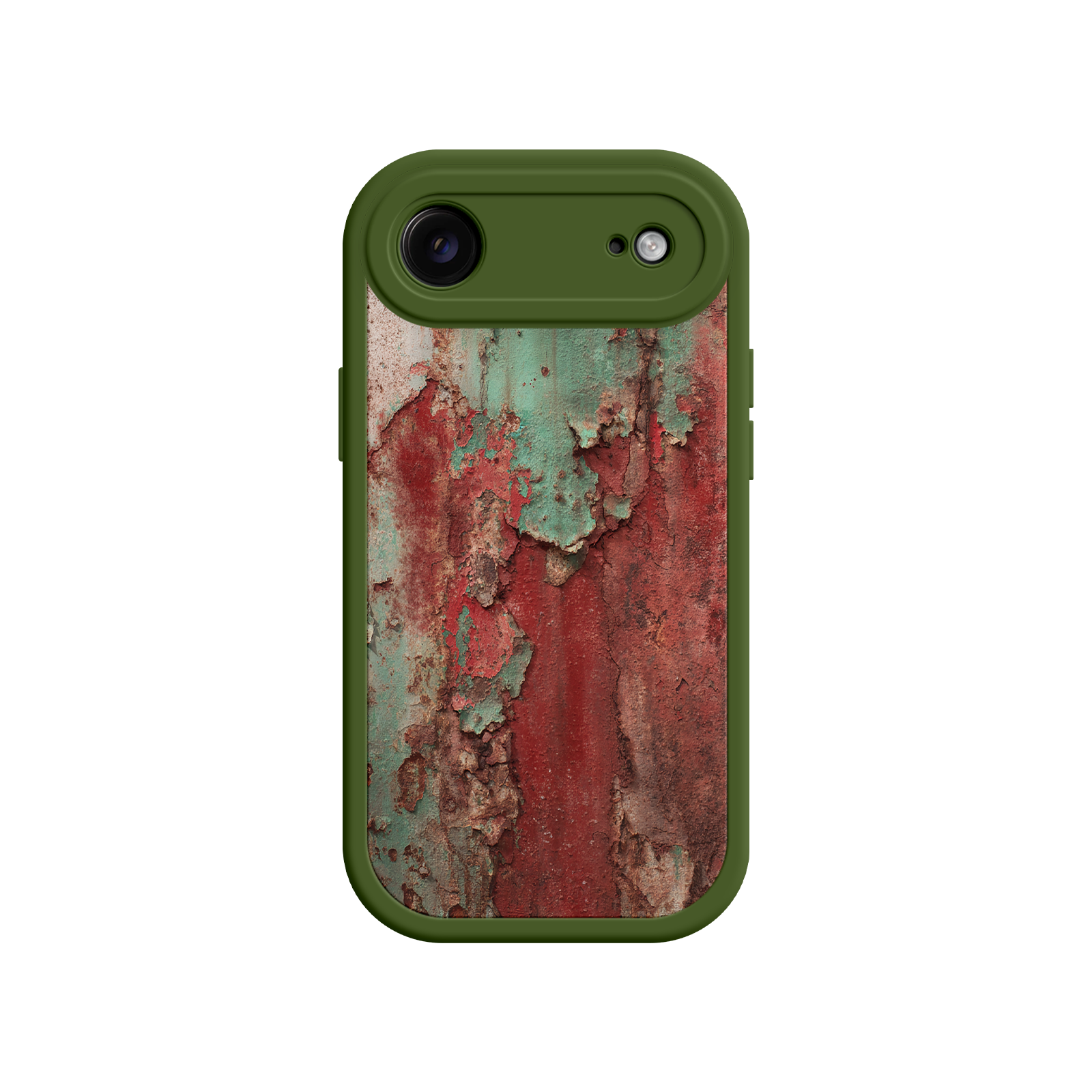 Grunge phone case with cracked paint and corroded metal