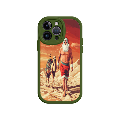 #MC0028 Factory Wholesale Desert Santa iPhone 17 Case – Funny Christmas Design, Muscular Santa & Camel, Holiday Heat Vibes