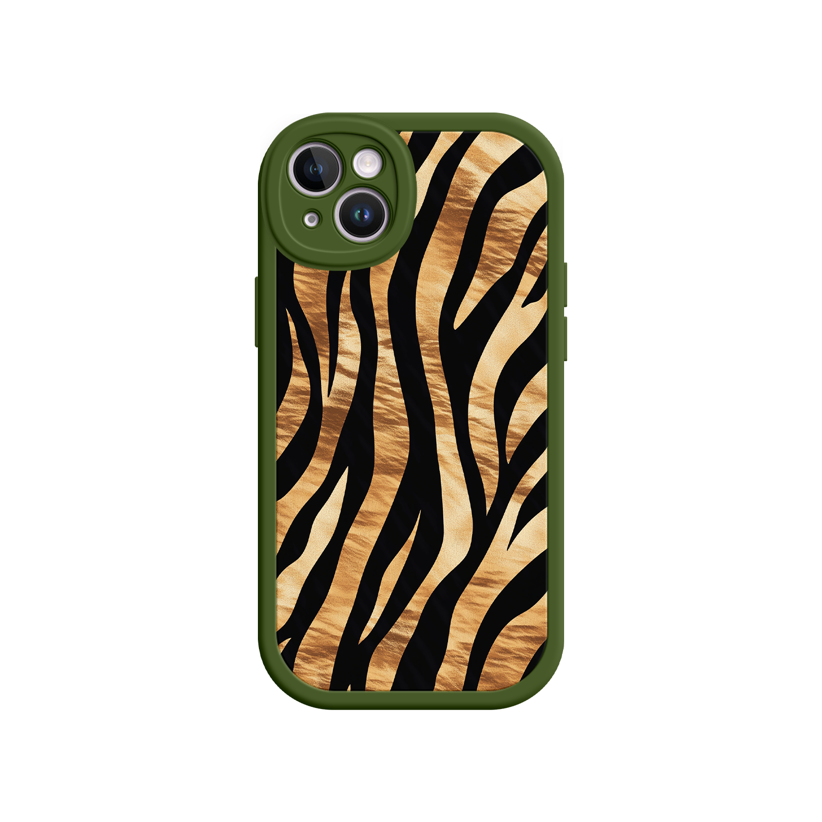 Tiger Stripe iPhone Case – Bold Animal Print with Olive Green Frame