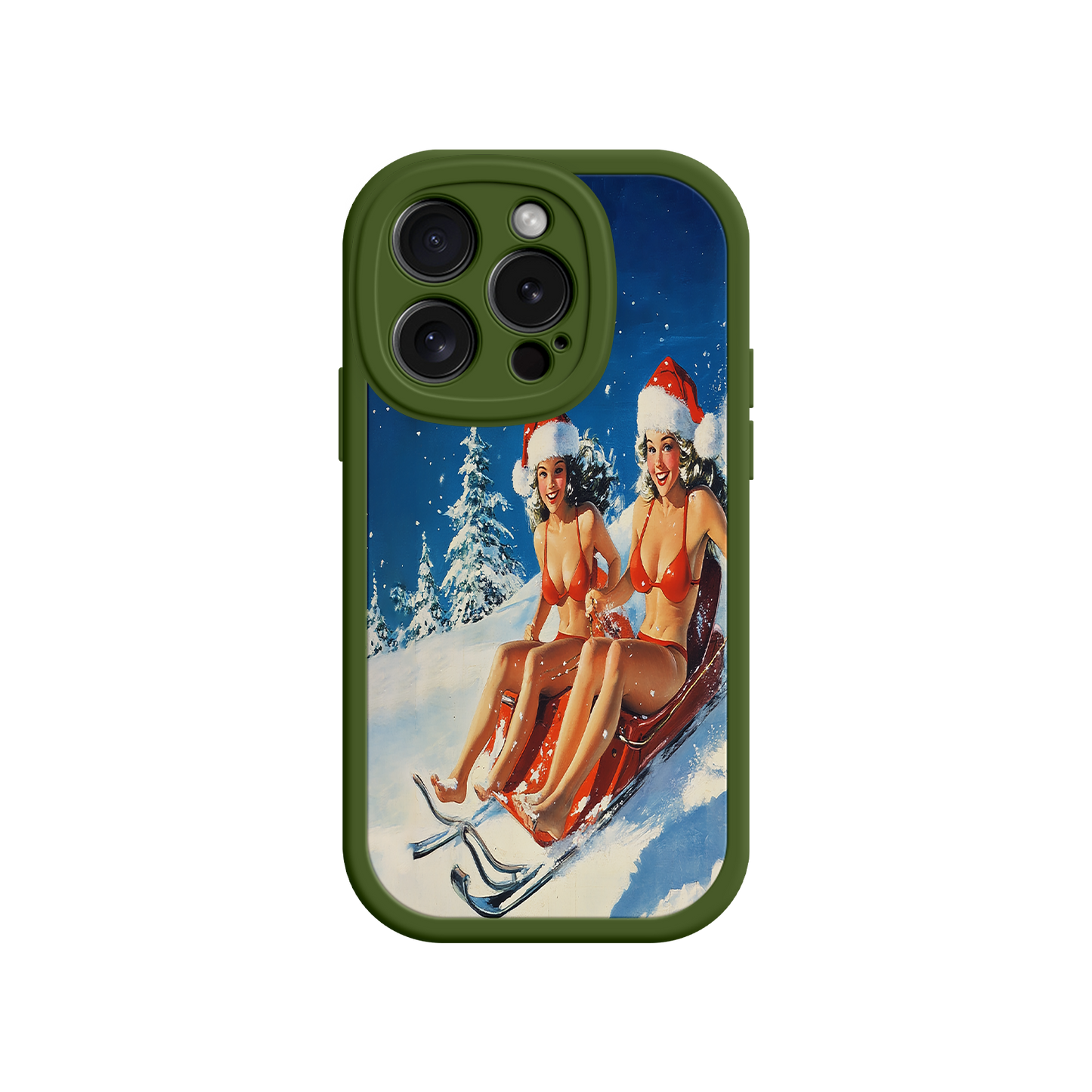 #MC0027 Factory Wholesale Santa Bikini Sled iPhone 17 Case – Funny Christmas Design, Sexy Holiday Vibes, Winter Wonderland Art
