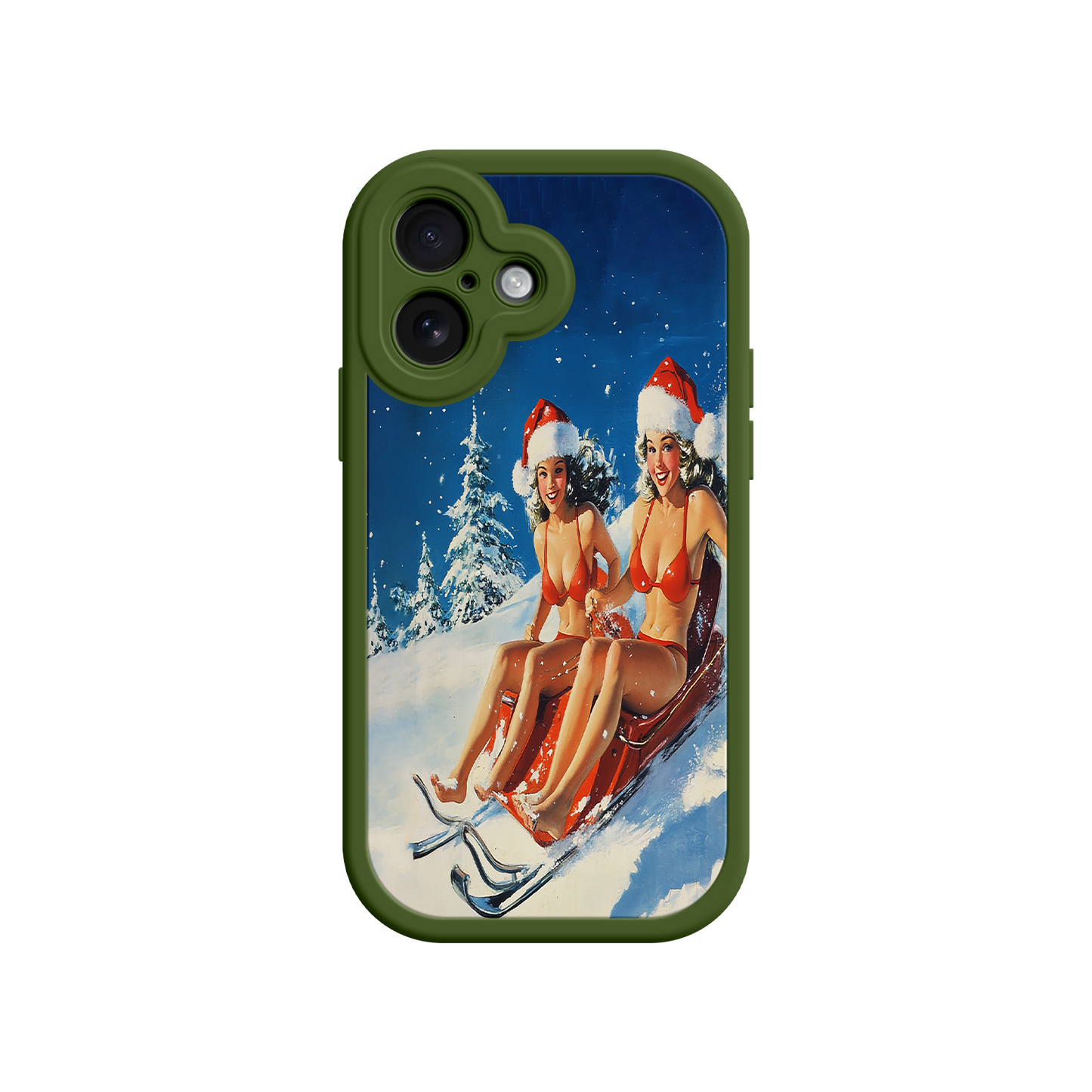 #MC0027 Factory Wholesale Santa Bikini Sled iPhone 17 Case – Funny Christmas Design, Sexy Holiday Vibes, Winter Wonderland Art