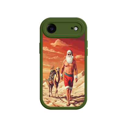 #MC0028 Factory Wholesale Desert Santa iPhone 17 Case – Funny Christmas Design, Muscular Santa & Camel, Holiday Heat Vibes