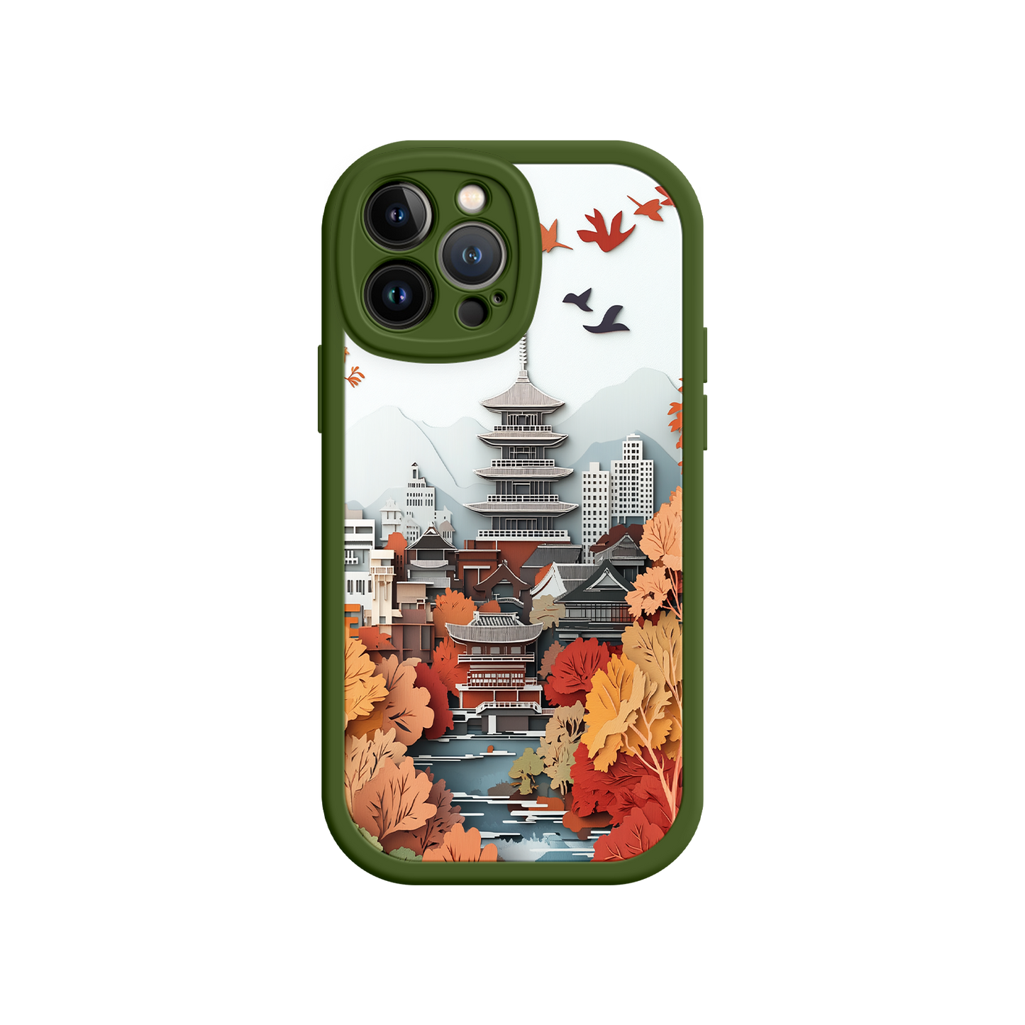 #MC0034 Factory Wholesale Autumn Japanese Landscape iPhone 17 Case – Traditional Japan Scene, Fall Foliage Illustration, Mount Fuji Phone Cover