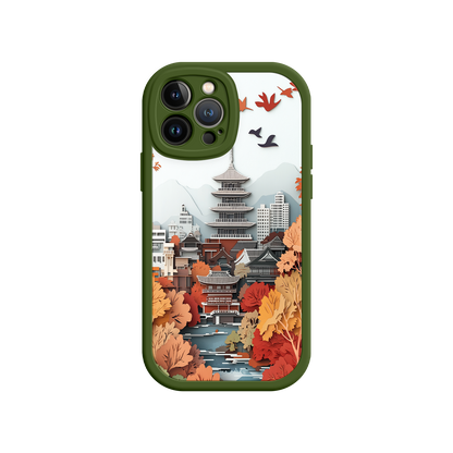 #MC0034 Factory Wholesale Autumn Japanese Landscape iPhone 17 Case – Traditional Japan Scene, Fall Foliage Illustration, Mount Fuji Phone Cover