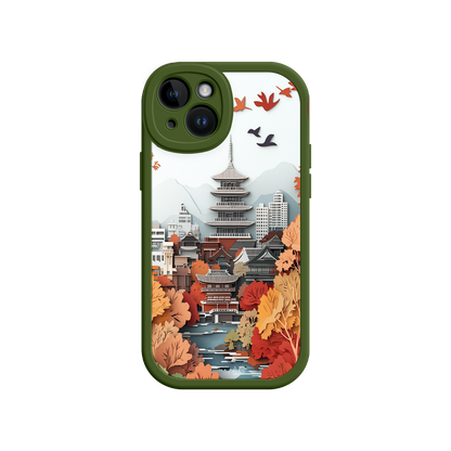 #MC0034 Factory Wholesale Autumn Japanese Landscape iPhone 17 Case – Traditional Japan Scene, Fall Foliage Illustration, Mount Fuji Phone Cover