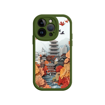 #MC0034 Factory Wholesale Autumn Japanese Landscape iPhone 17 Case – Traditional Japan Scene, Fall Foliage Illustration, Mount Fuji Phone Cover