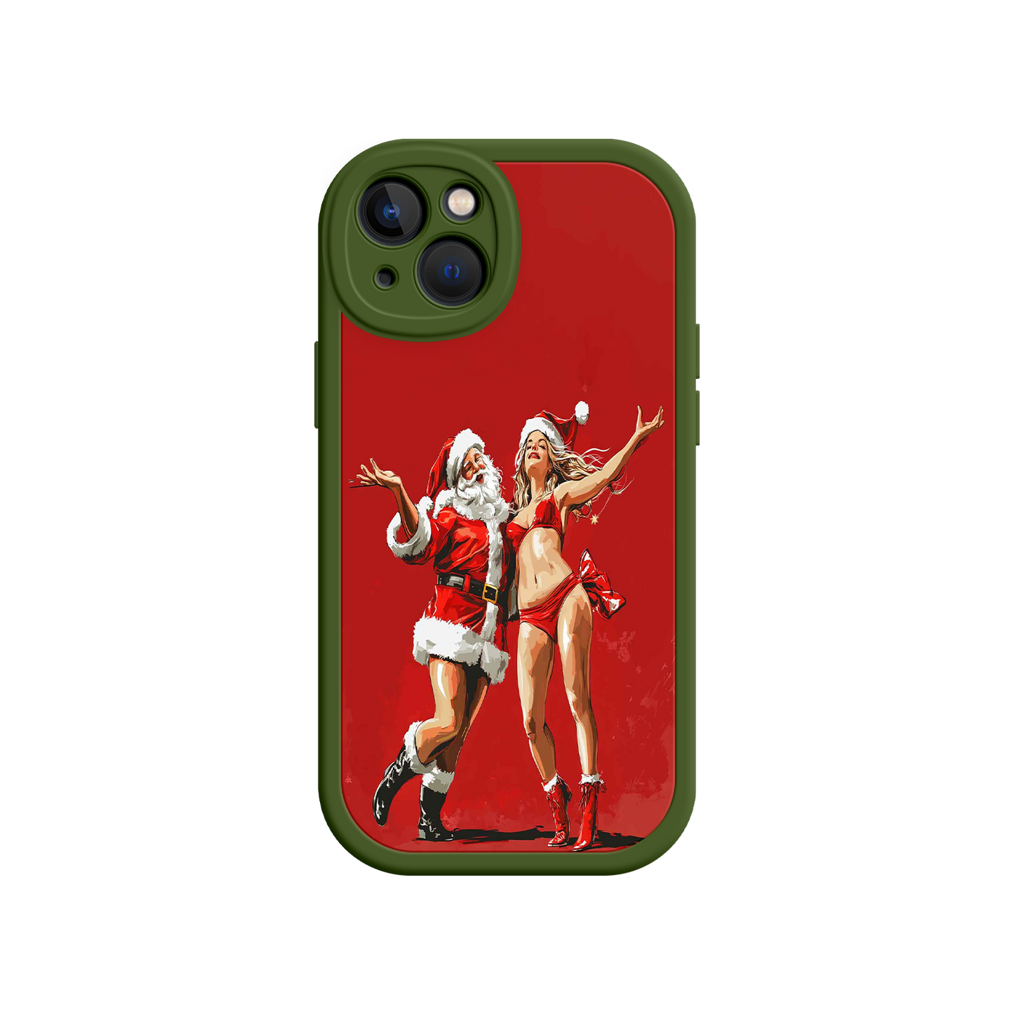 #MC0036 Factory Wholesale Merry & Flirty iPhone 17 Case – Fun Christmas Couple, Bold Red Festive Design, Santa & Sexy Santa Girl