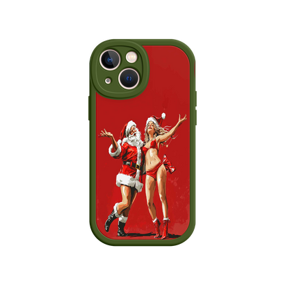 #MC0036 Factory Wholesale Merry & Flirty iPhone 17 Case – Fun Christmas Couple, Bold Red Festive Design, Santa & Sexy Santa Girl