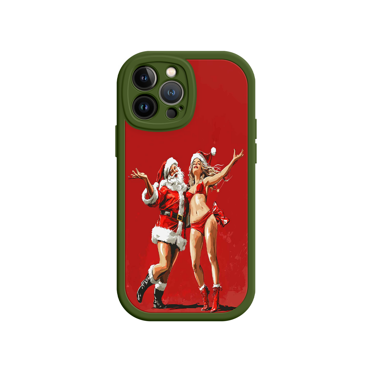 #MC0036 Factory Wholesale Merry & Flirty iPhone 17 Case – Fun Christmas Couple, Bold Red Festive Design, Santa & Sexy Santa Girl