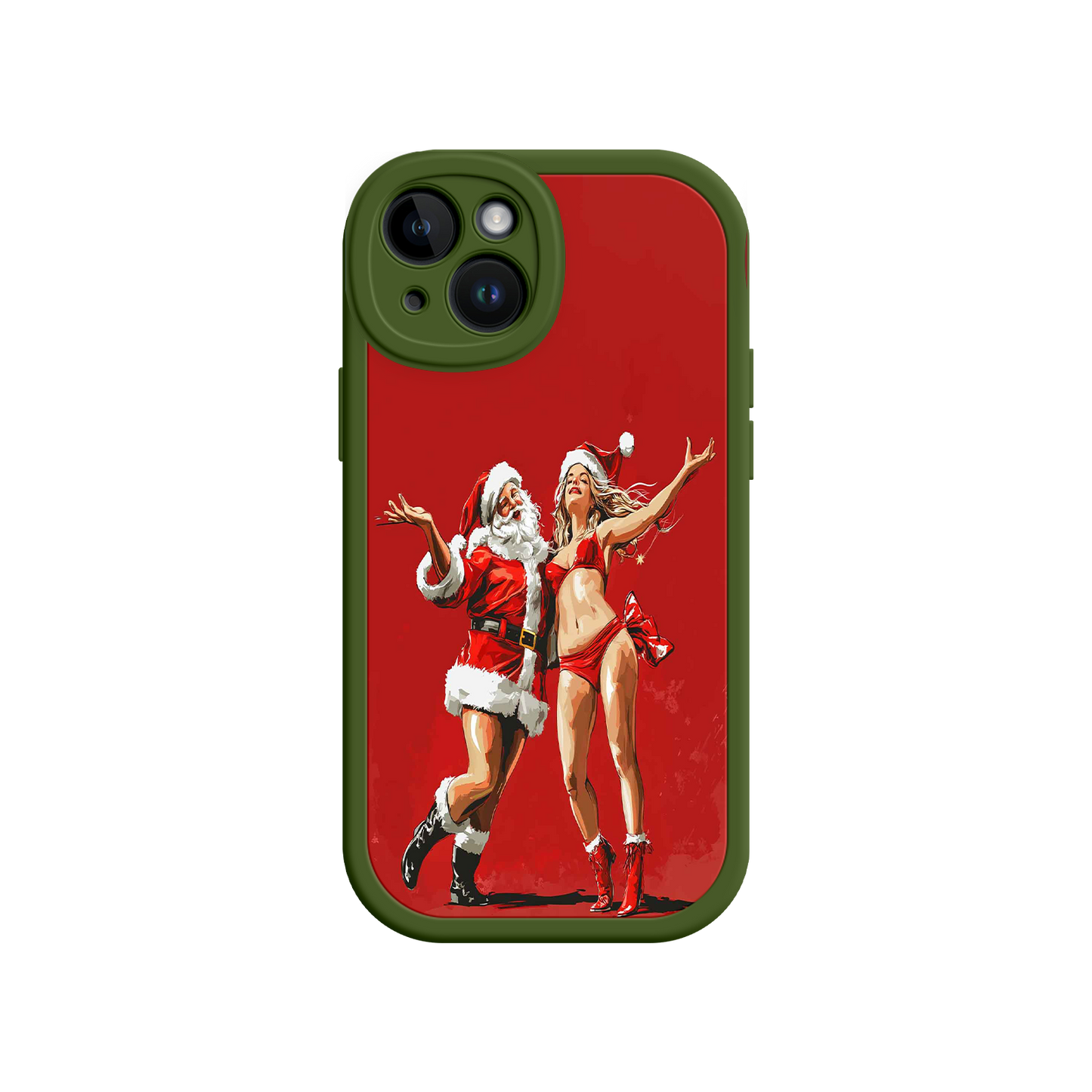 #MC0036 Factory Wholesale Merry & Flirty iPhone 17 Case – Fun Christmas Couple, Bold Red Festive Design, Santa & Sexy Santa Girl