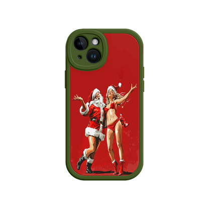 #MC0036 Factory Wholesale Merry & Flirty iPhone 17 Case – Fun Christmas Couple, Bold Red Festive Design, Santa & Sexy Santa Girl