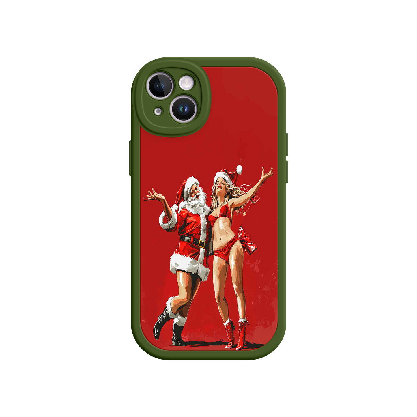 #MC0036 Factory Wholesale Merry & Flirty iPhone 17 Case – Fun Christmas Couple, Bold Red Festive Design, Santa & Sexy Santa Girl