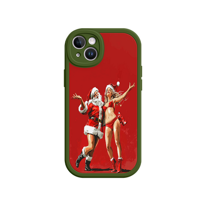 #MC0036 Factory Wholesale Merry & Flirty iPhone 17 Case – Fun Christmas Couple, Bold Red Festive Design, Santa & Sexy Santa Girl