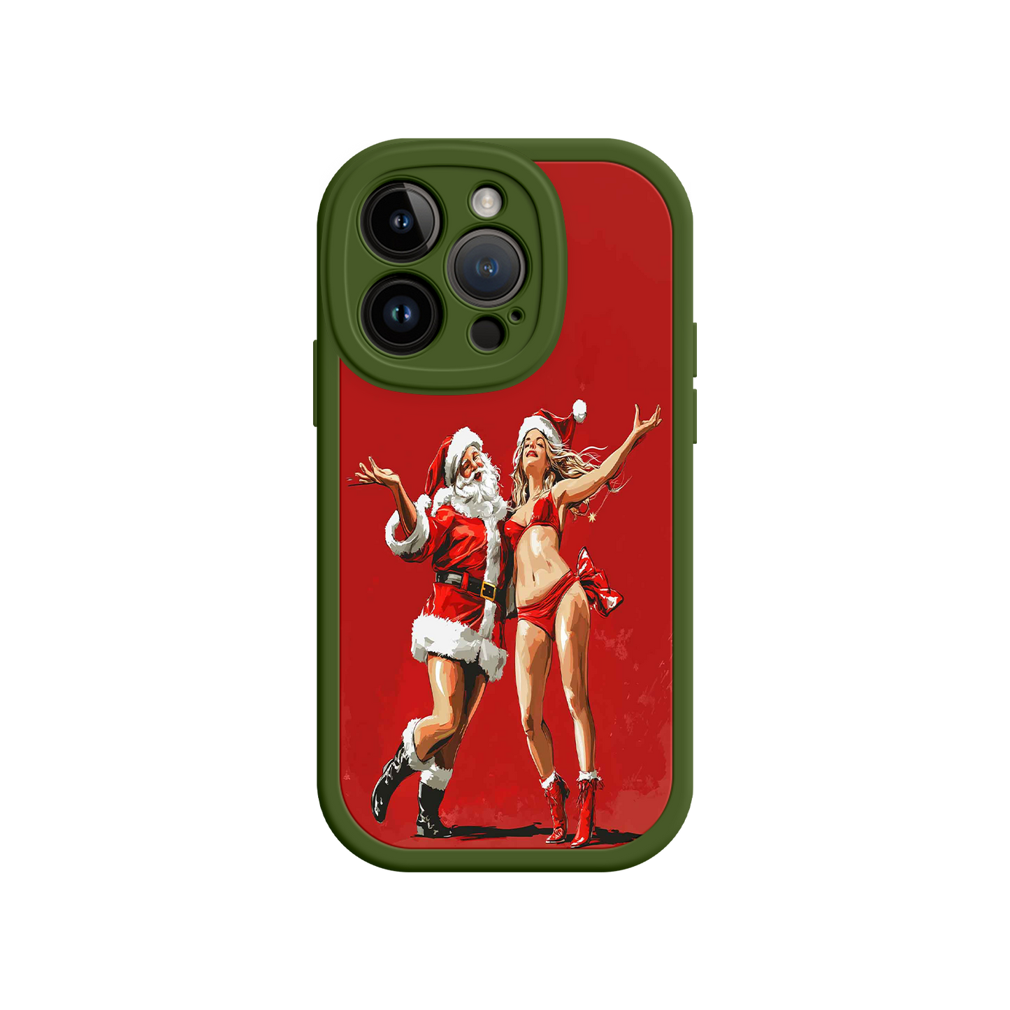 #MC0036 Factory Wholesale Merry & Flirty iPhone 17 Case – Fun Christmas Couple, Bold Red Festive Design, Santa & Sexy Santa Girl