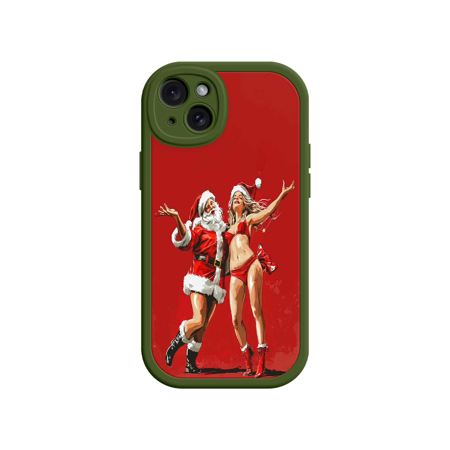 #MC0036 Factory Wholesale Merry & Flirty iPhone 17 Case – Fun Christmas Couple, Bold Red Festive Design, Santa & Sexy Santa Girl
