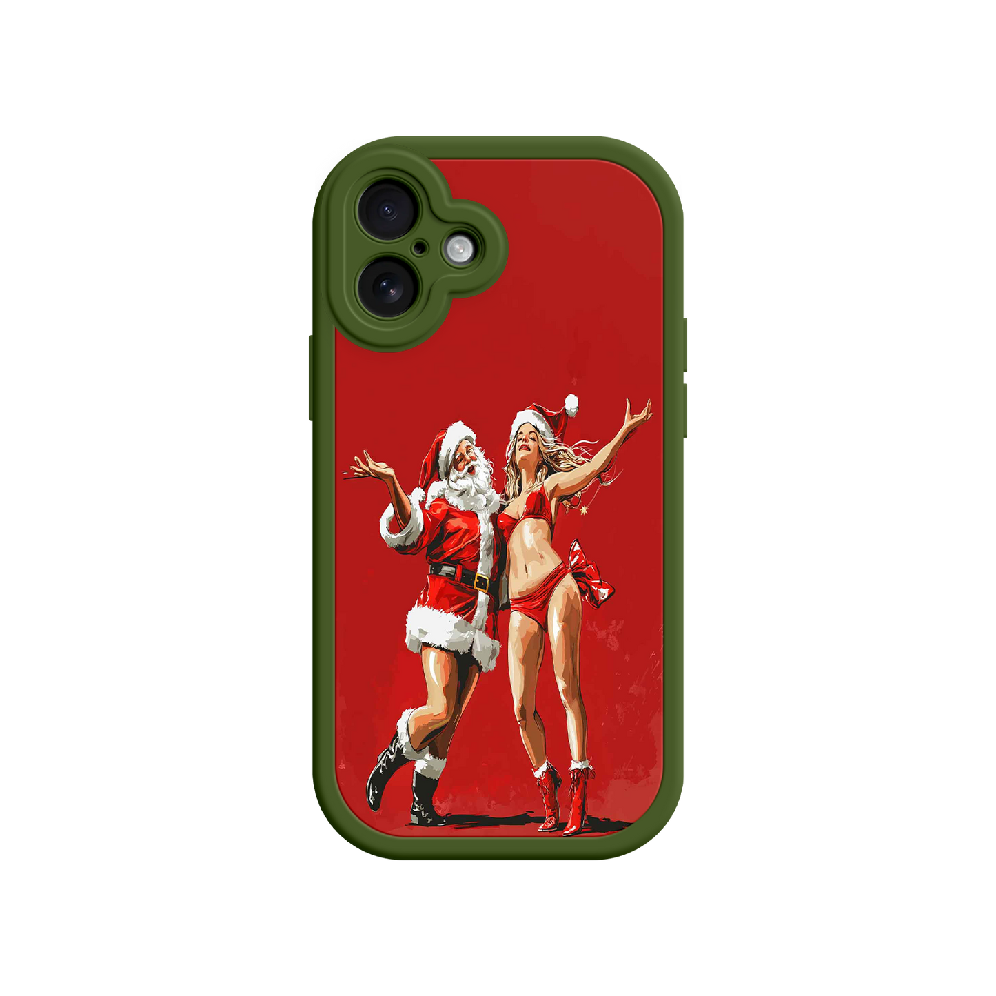 #MC0036 Factory Wholesale Merry & Flirty iPhone 17 Case – Fun Christmas Couple, Bold Red Festive Design, Santa & Sexy Santa Girl