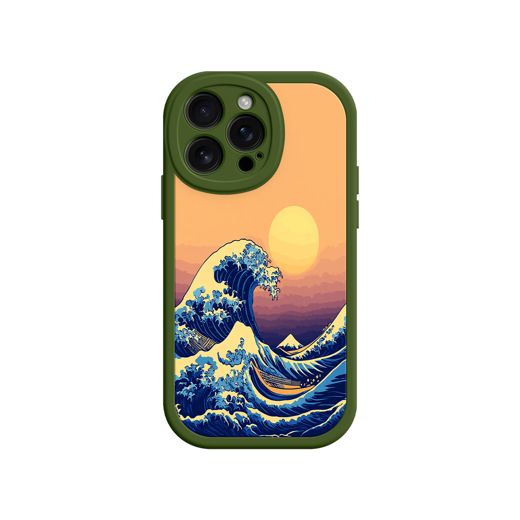 Great Wave Sunset iPhone Case – Japanese Art with Ocean & Mountain Design