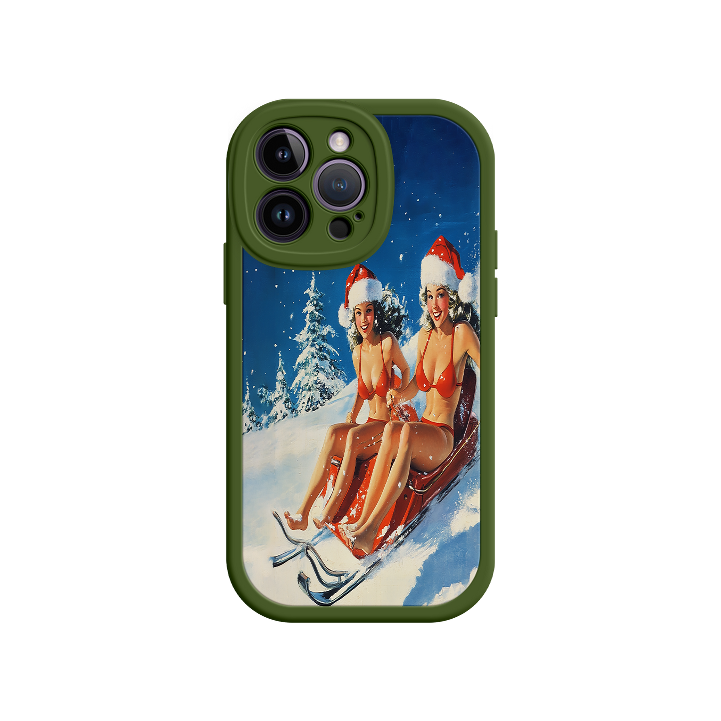 #MC0027 Factory Wholesale Santa Bikini Sled iPhone 17 Case – Funny Christmas Design, Sexy Holiday Vibes, Winter Wonderland Art