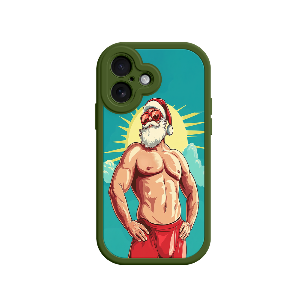 Muscle Santa phone case with vibrant background