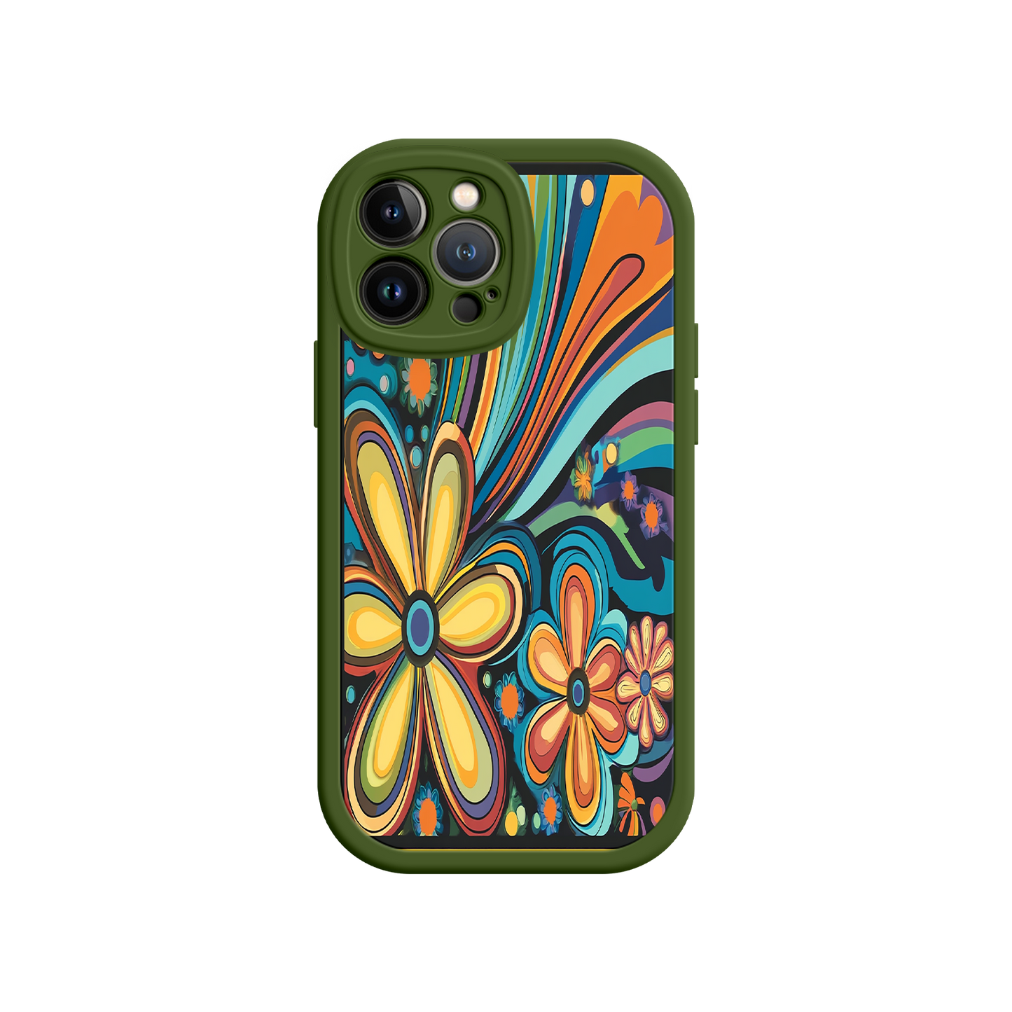 #MC0033 Factory Wholesale Psychedelic Floral iPhone 17 Case – Hippie Flower Power Design, 60s 70s Retro Vibes, Groovy Swirls