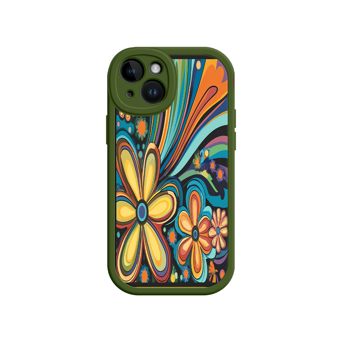 #MC0033 Factory Wholesale Psychedelic Floral iPhone 17 Case – Hippie Flower Power Design, 60s 70s Retro Vibes, Groovy Swirls