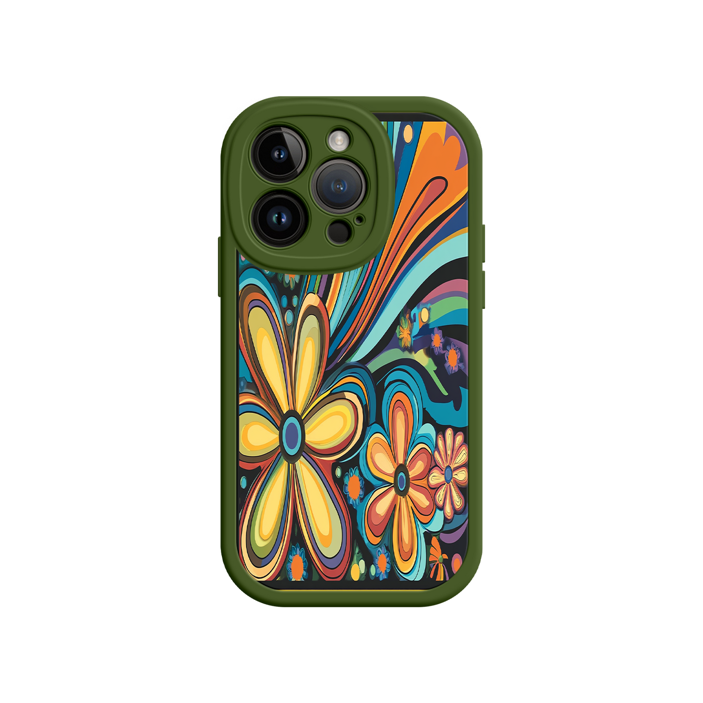#MC0033 Factory Wholesale Psychedelic Floral iPhone 17 Case – Hippie Flower Power Design, 60s 70s Retro Vibes, Groovy Swirls