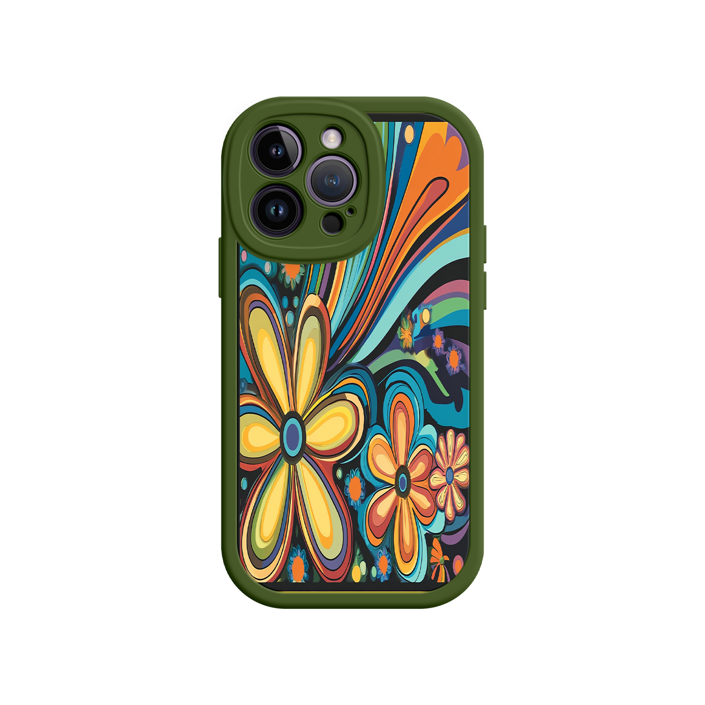 #MC0033 Factory Wholesale Psychedelic Floral iPhone 17 Case – Hippie Flower Power Design, 60s 70s Retro Vibes, Groovy Swirls