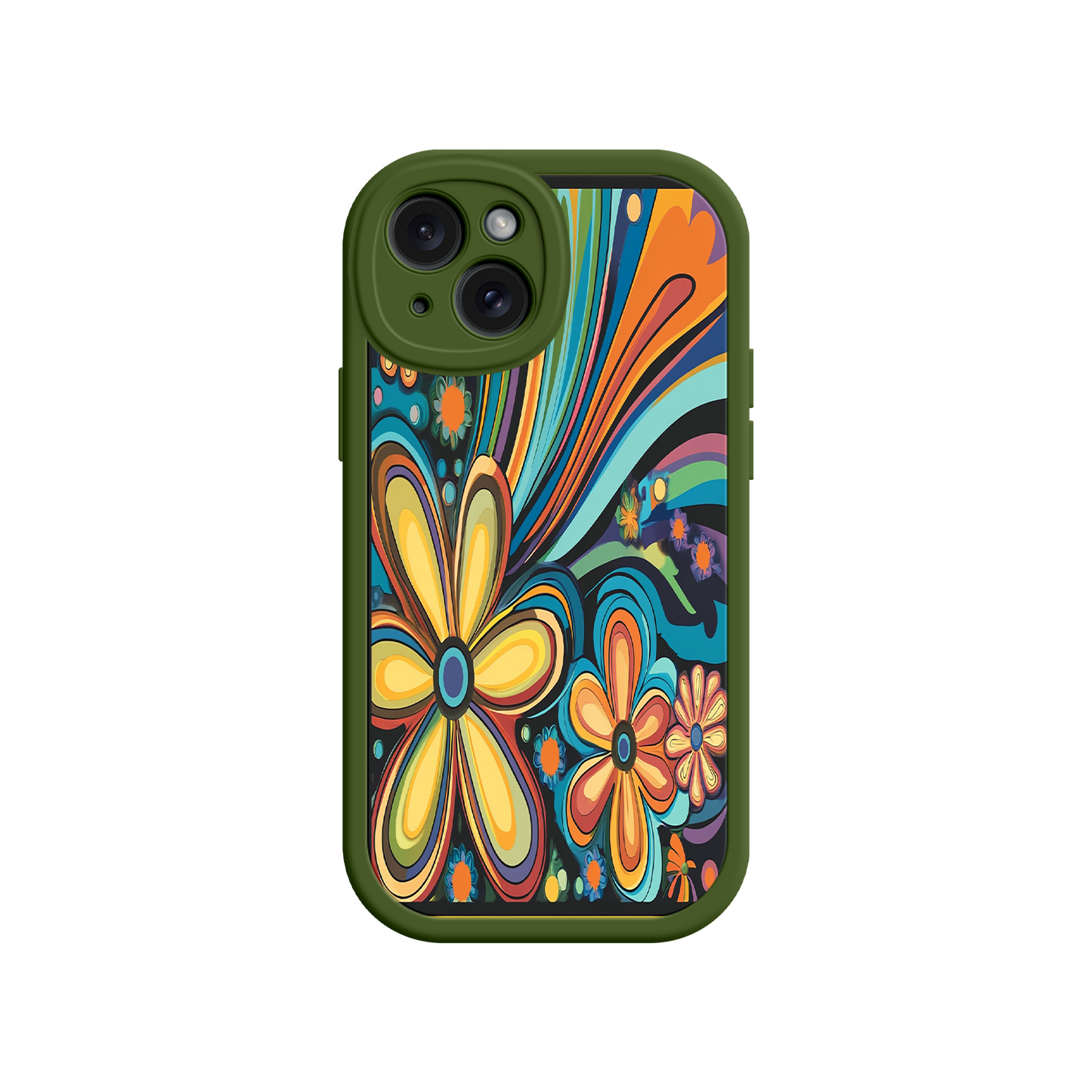 #MC0033 Factory Wholesale Psychedelic Floral iPhone 17 Case – Hippie Flower Power Design, 60s 70s Retro Vibes, Groovy Swirls