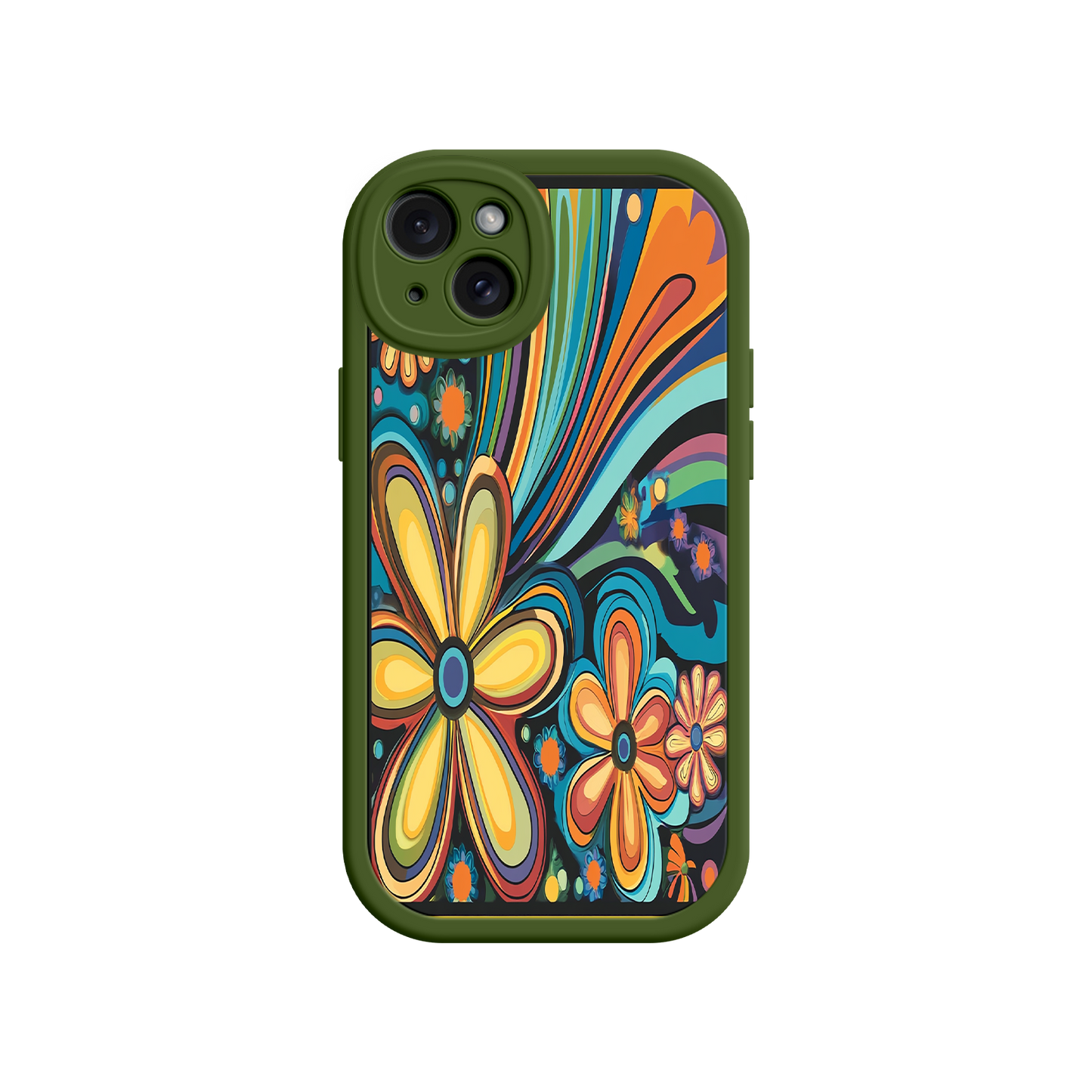 #MC0033 Factory Wholesale Psychedelic Floral iPhone 17 Case – Hippie Flower Power Design, 60s 70s Retro Vibes, Groovy Swirls