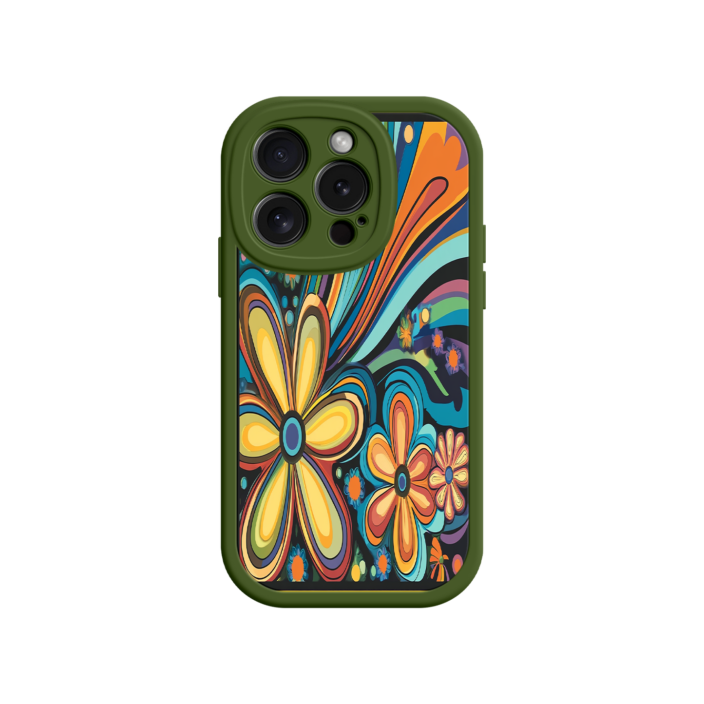 #MC0033 Factory Wholesale Psychedelic Floral iPhone 17 Case – Hippie Flower Power Design, 60s 70s Retro Vibes, Groovy Swirls