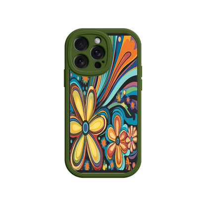 #MC0033 Factory Wholesale Psychedelic Floral iPhone 17 Case – Hippie Flower Power Design, 60s 70s Retro Vibes, Groovy Swirls