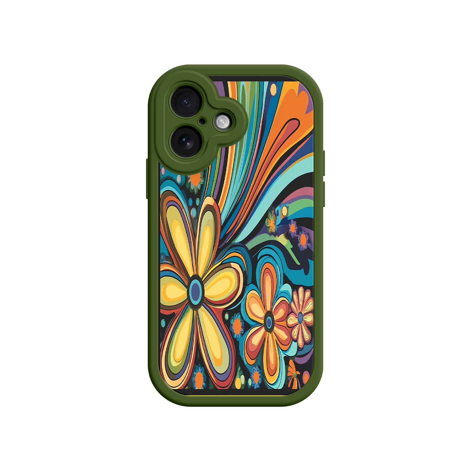 Psychedelic Floral iPhone 17 Case – Hippie Flower Power Design, 60s 70s Retro Vibes, Groovy Swirls