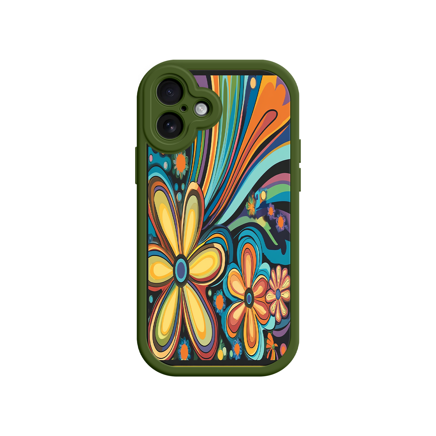 #MC0033 Factory Wholesale Psychedelic Floral iPhone 17 Case – Hippie Flower Power Design, 60s 70s Retro Vibes, Groovy Swirls