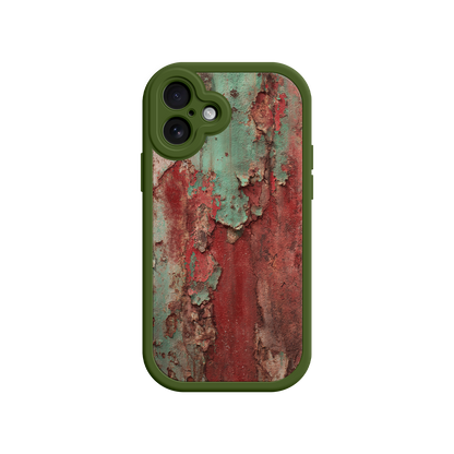 Rustic phone case with oxidized red and green finish