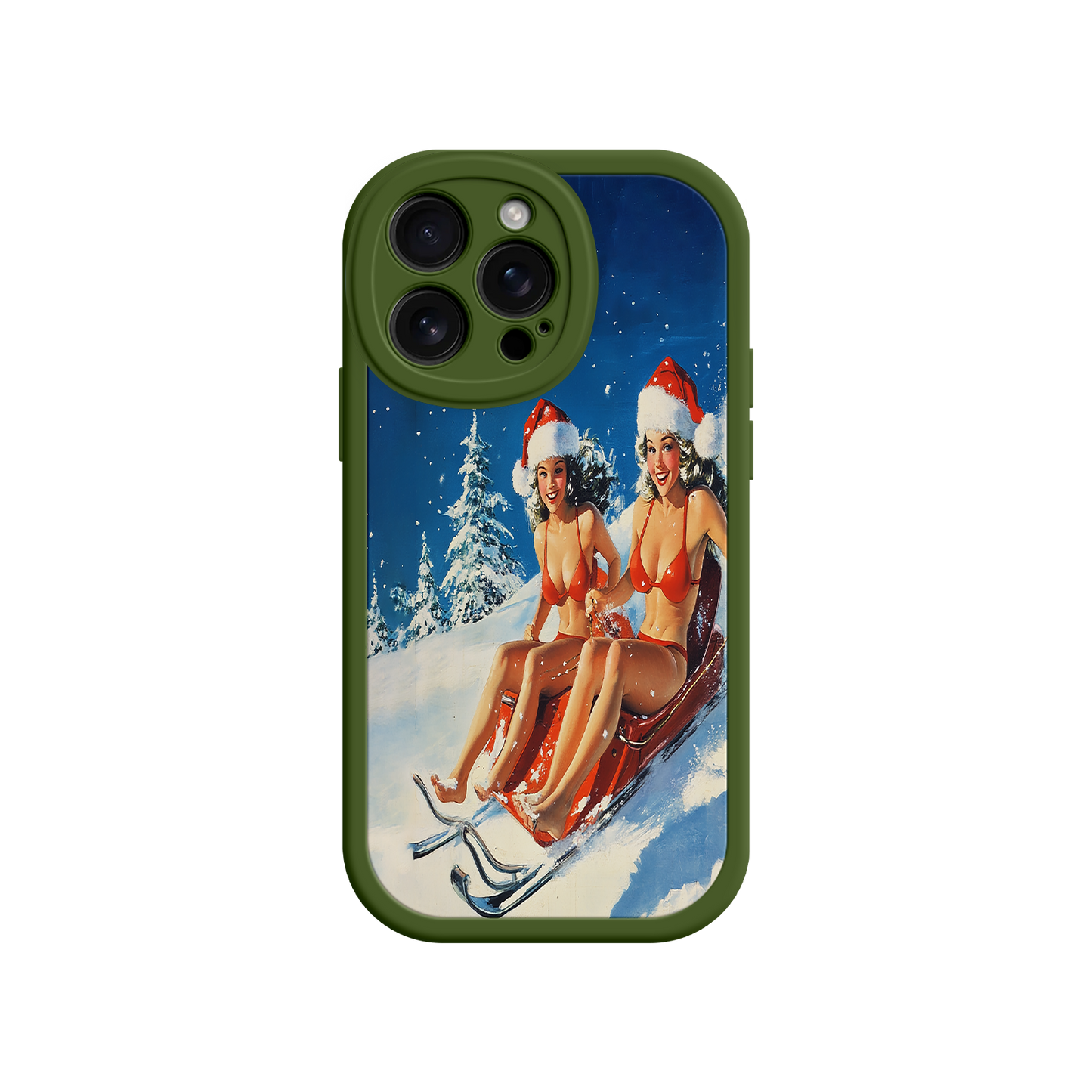 #MC0027 Factory Wholesale Santa Bikini Sled iPhone 17 Case – Funny Christmas Design, Sexy Holiday Vibes, Winter Wonderland Art