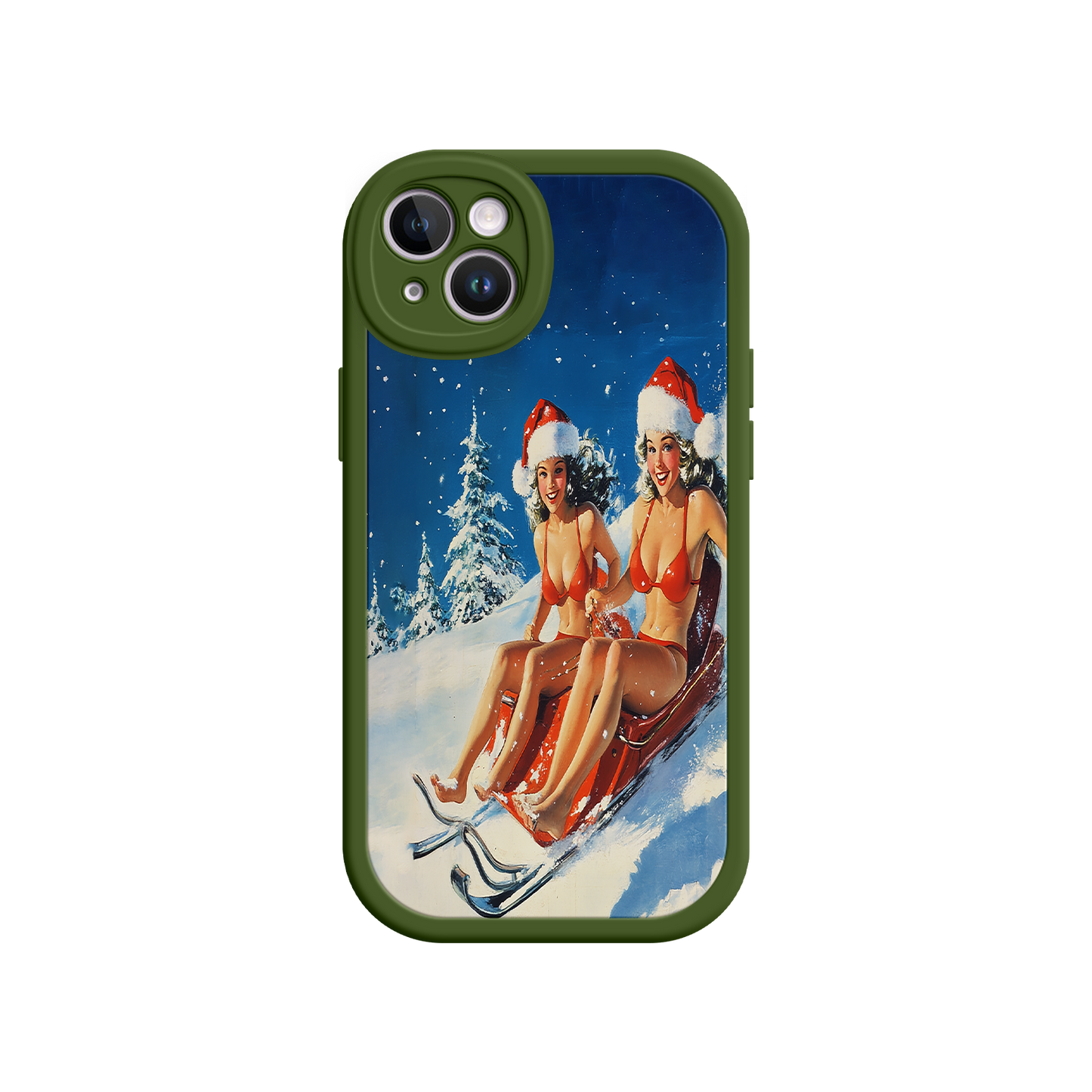 #MC0027 Factory Wholesale Santa Bikini Sled iPhone 17 Case – Funny Christmas Design, Sexy Holiday Vibes, Winter Wonderland Art