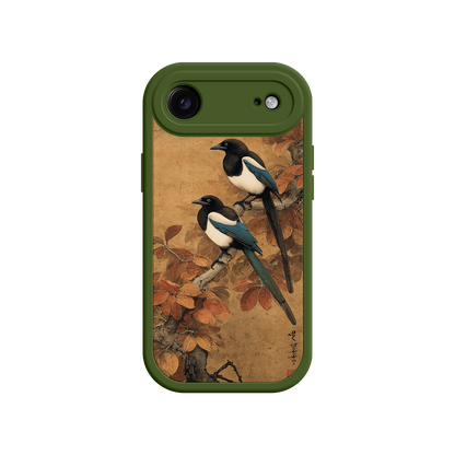 Nature iPhone case with traditional magpie illustration
