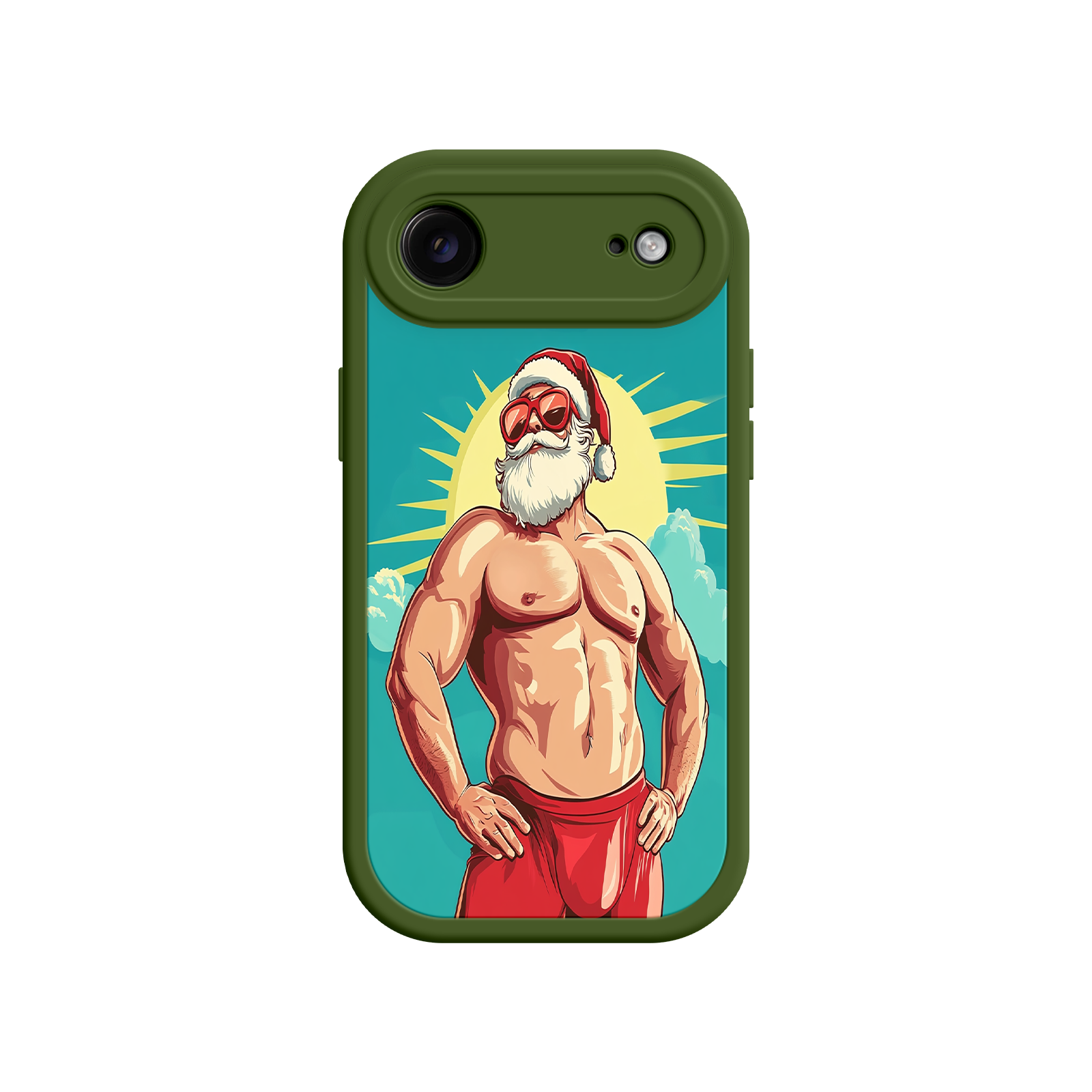 Funny holiday phone case with strong Santa character