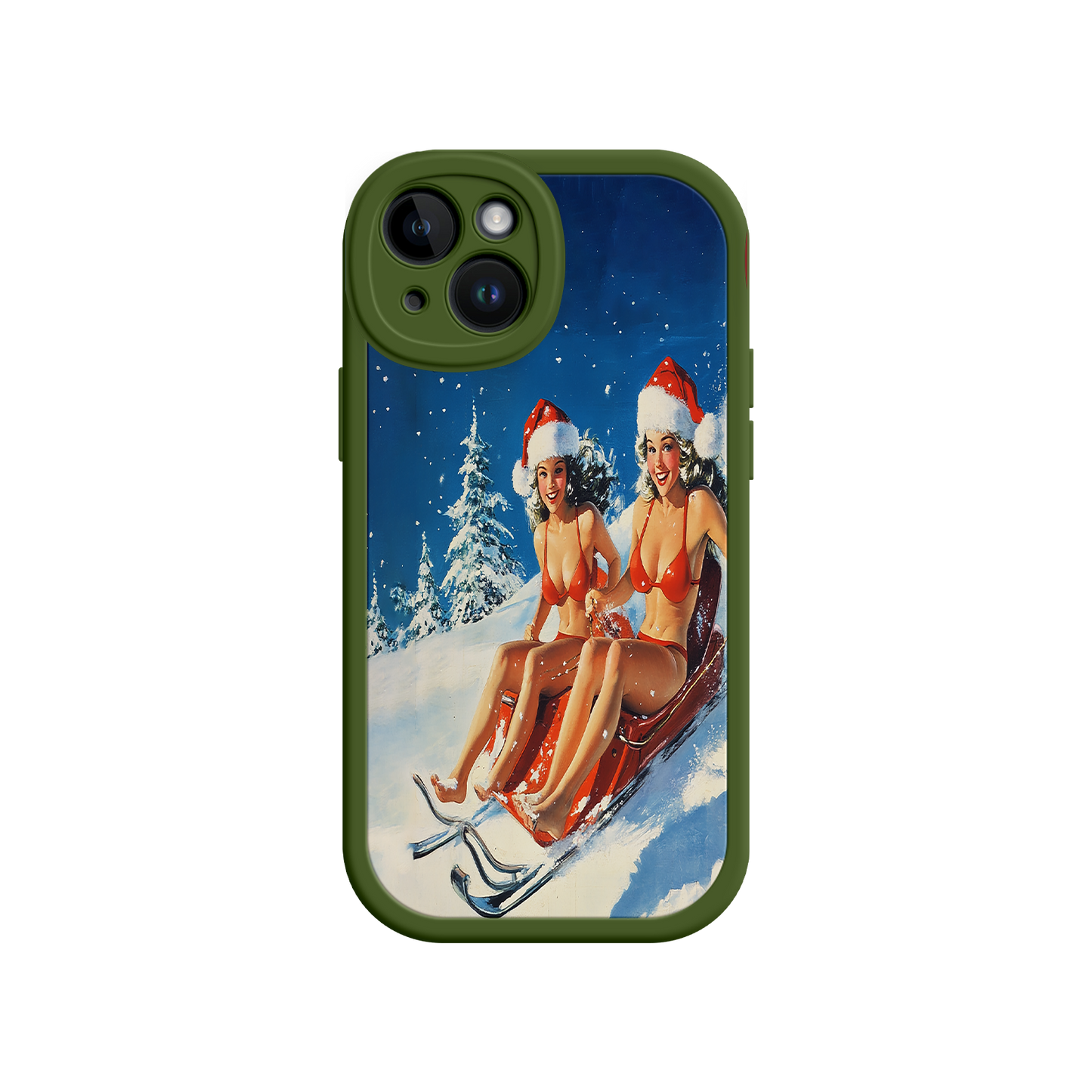 #MC0027 Factory Wholesale Santa Bikini Sled iPhone 17 Case – Funny Christmas Design, Sexy Holiday Vibes, Winter Wonderland Art