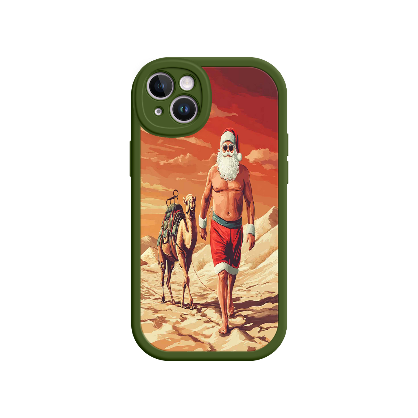 #MC0028 Factory Wholesale Desert Santa iPhone 17 Case – Funny Christmas Design, Muscular Santa & Camel, Holiday Heat Vibes