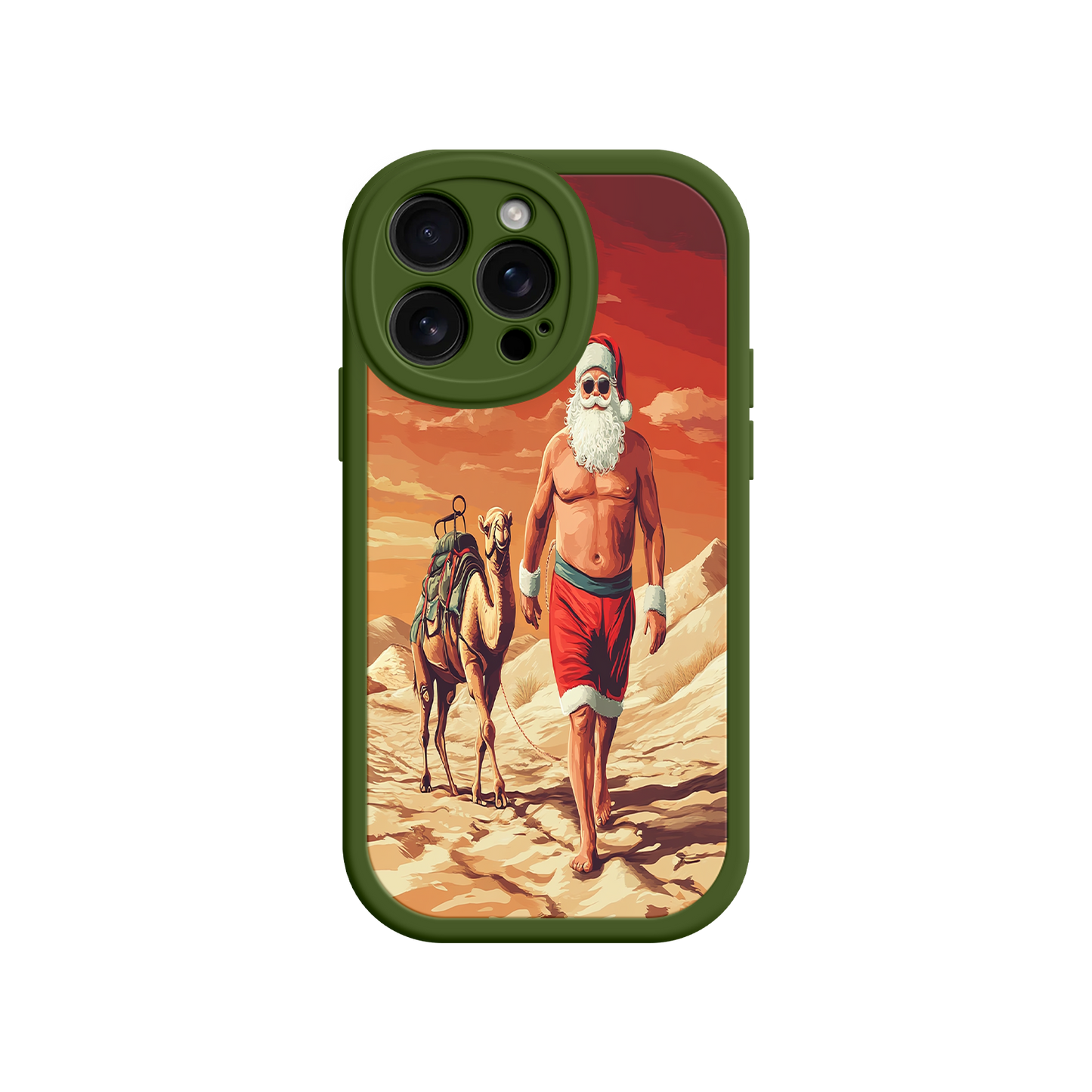 #MC0028 Factory Wholesale Desert Santa iPhone 17 Case – Funny Christmas Design, Muscular Santa & Camel, Holiday Heat Vibes