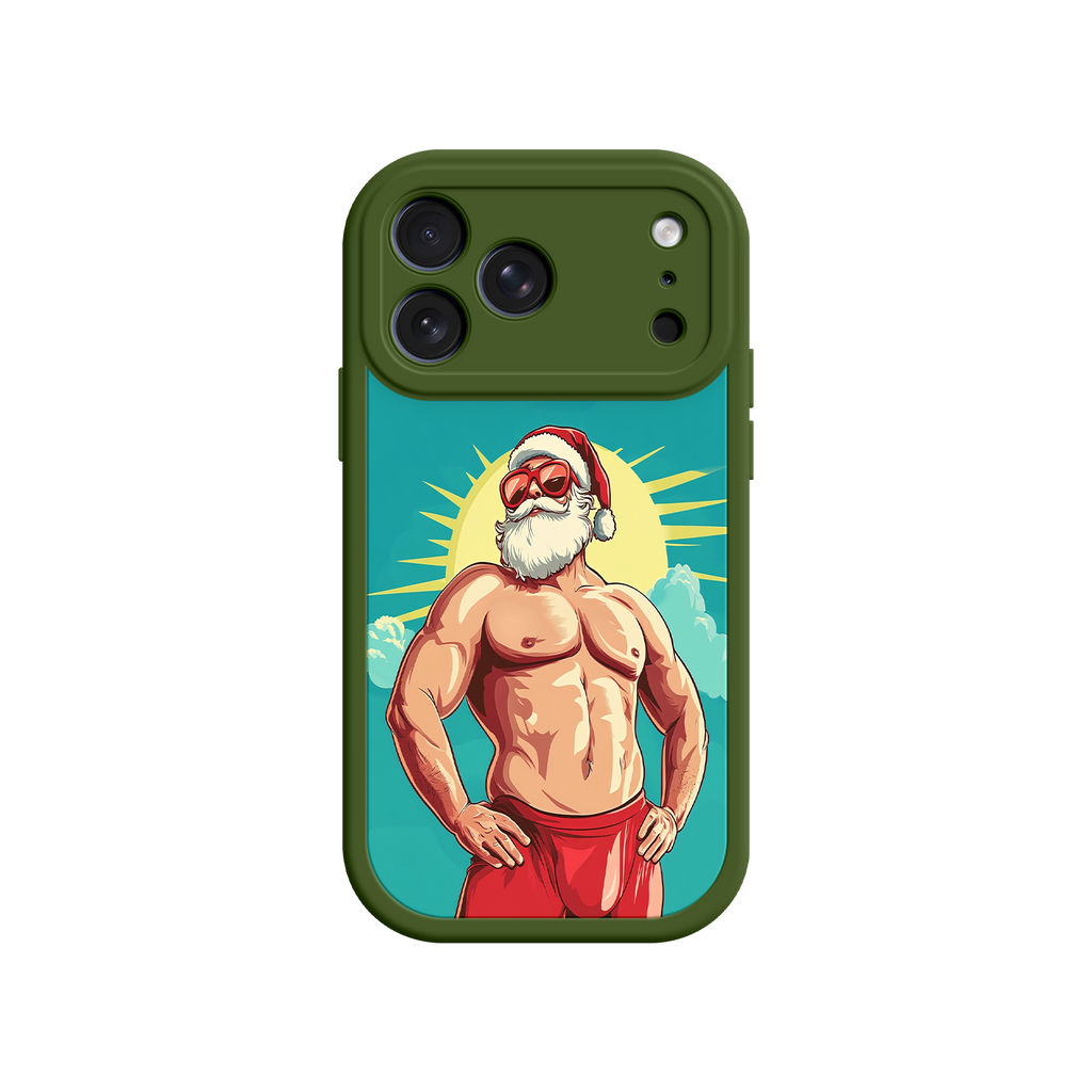 Santa Claus phone case with confident pose and sunburst