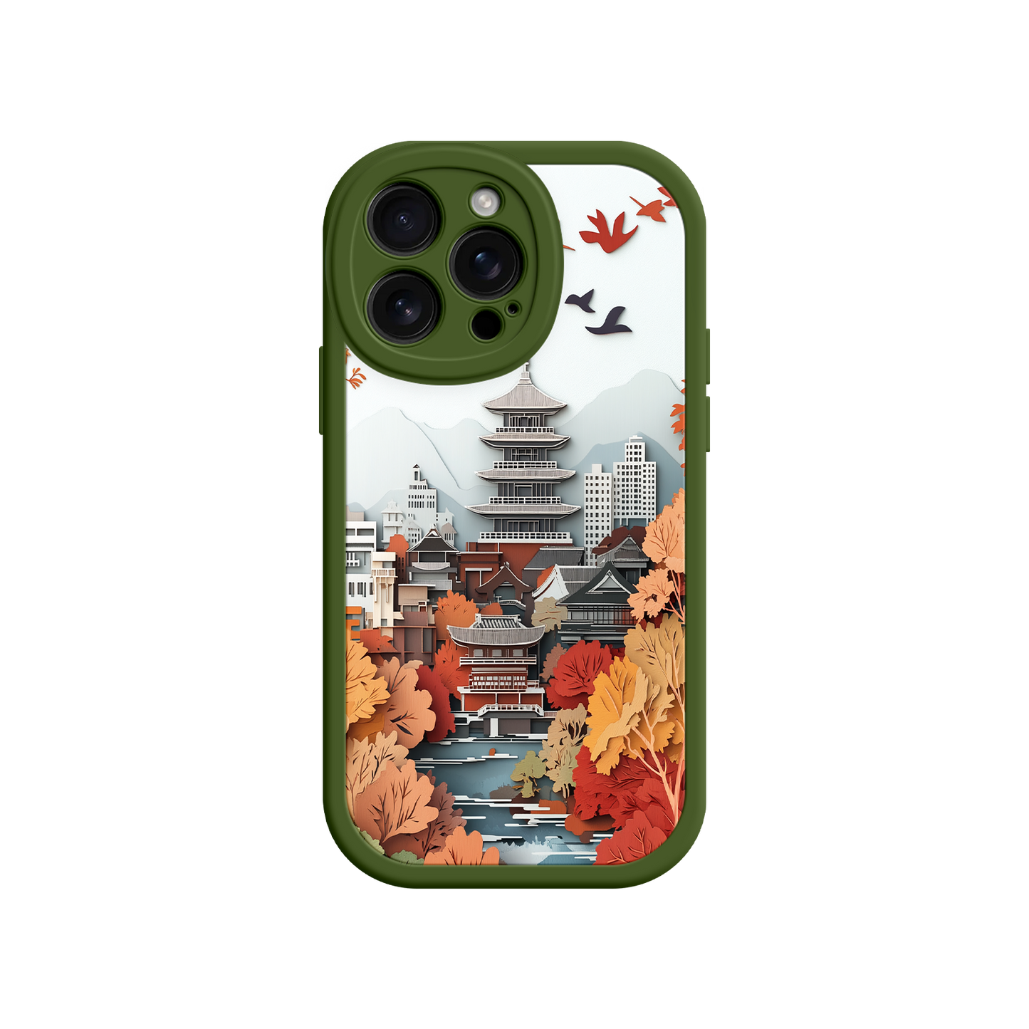 #MC0034 Factory Wholesale Autumn Japanese Landscape iPhone 17 Case – Traditional Japan Scene, Fall Foliage Illustration, Mount Fuji Phone Cover