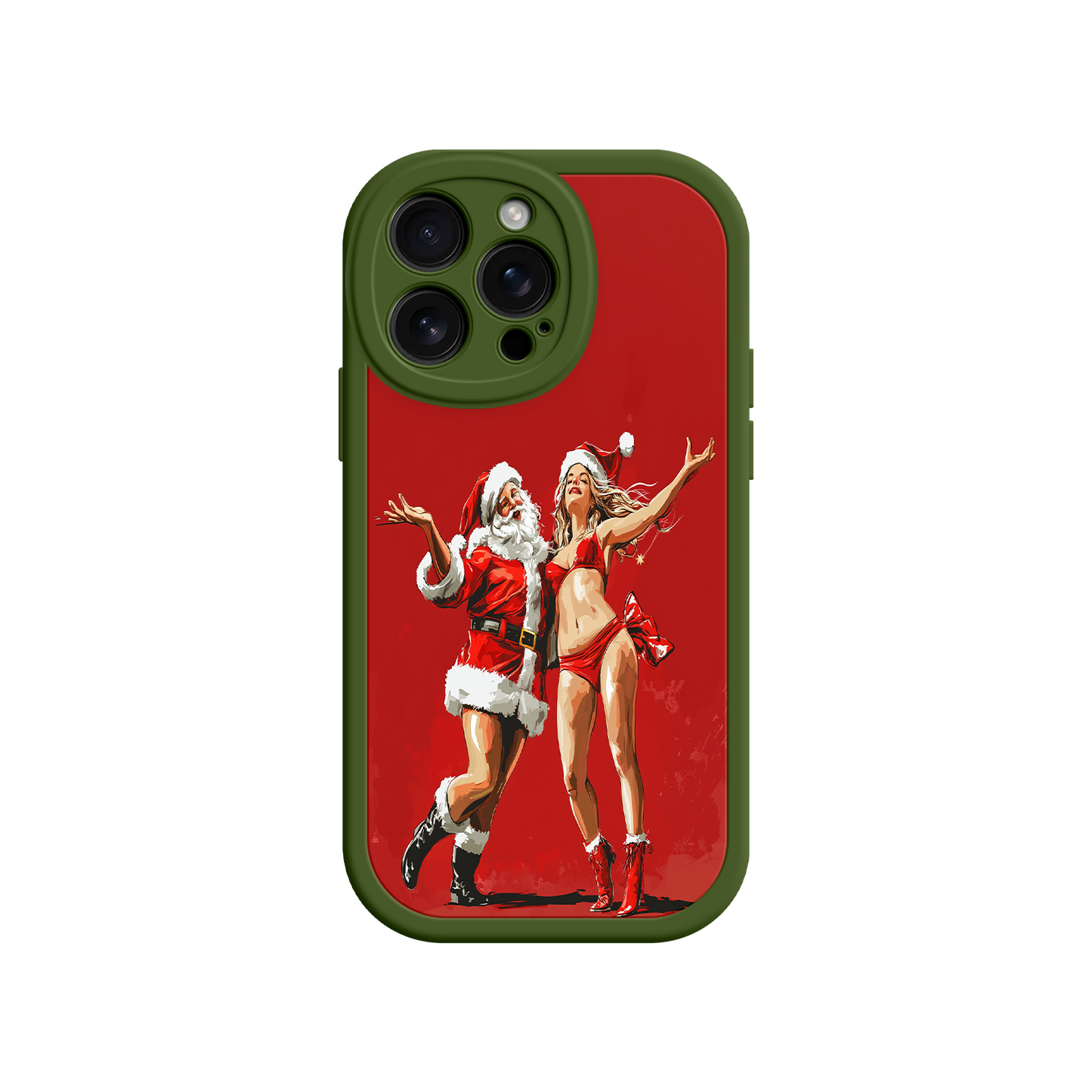 #MC0036 Factory Wholesale Merry & Flirty iPhone 17 Case – Fun Christmas Couple, Bold Red Festive Design, Santa & Sexy Santa Girl