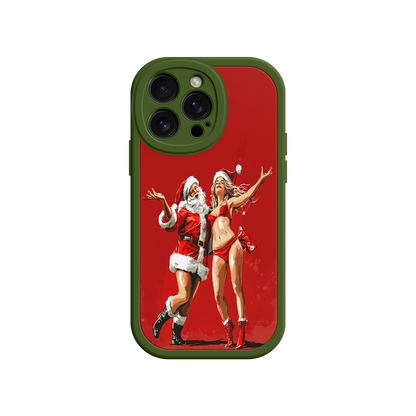 #MC0036 Factory Wholesale Merry & Flirty iPhone 17 Case – Fun Christmas Couple, Bold Red Festive Design, Santa & Sexy Santa Girl