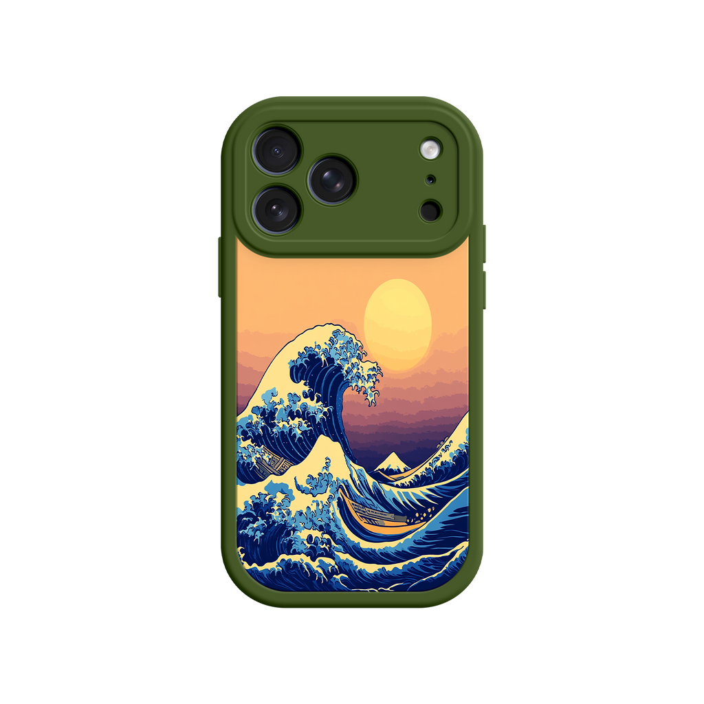 Great Wave Sunset iPhone Case – Japanese Art with Ocean & Mountain Design