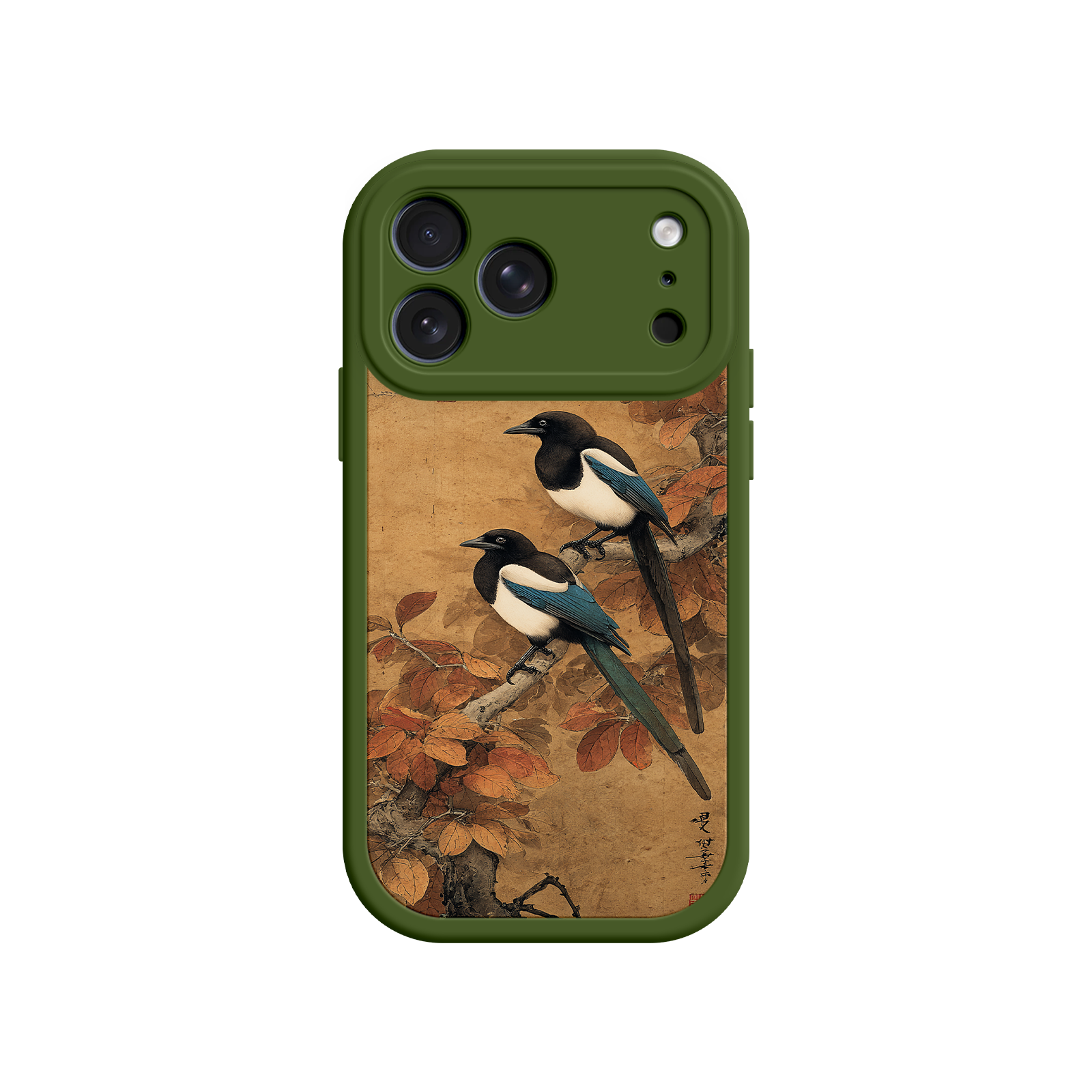 Bird-themed phone case with East Asian design