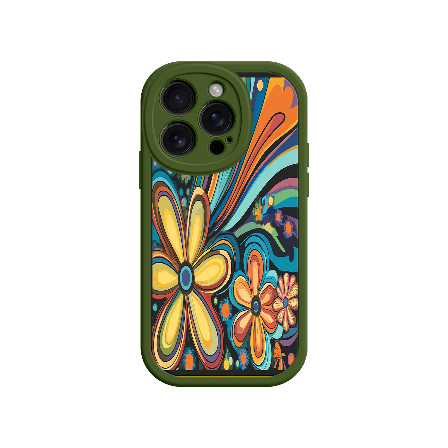 #MC0033 Factory Wholesale Psychedelic Floral iPhone 17 Case – Hippie Flower Power Design, 60s 70s Retro Vibes, Groovy Swirls