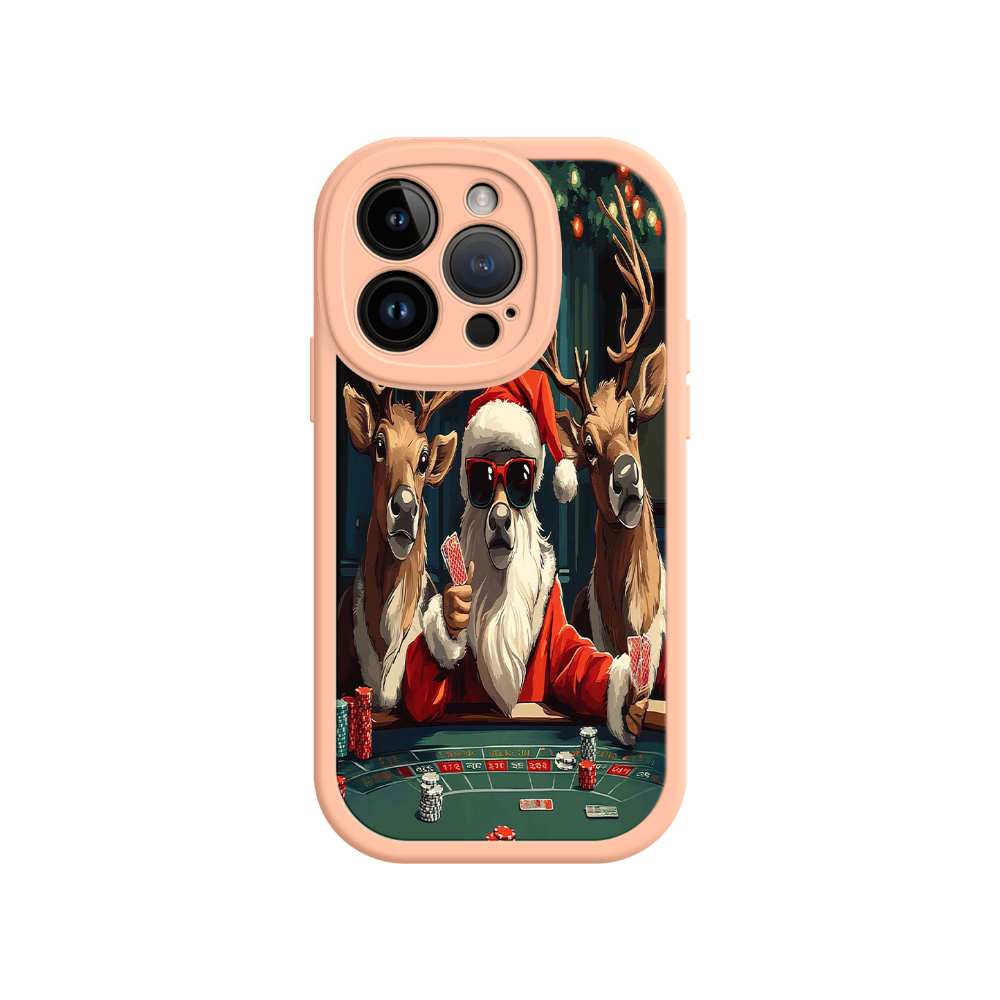 #MC0039 Factory Wholesale Santa Claus Poker iPhone 17 Case – Funny Christmas Design, Holiday Pet Humor, Reindeer Game Night