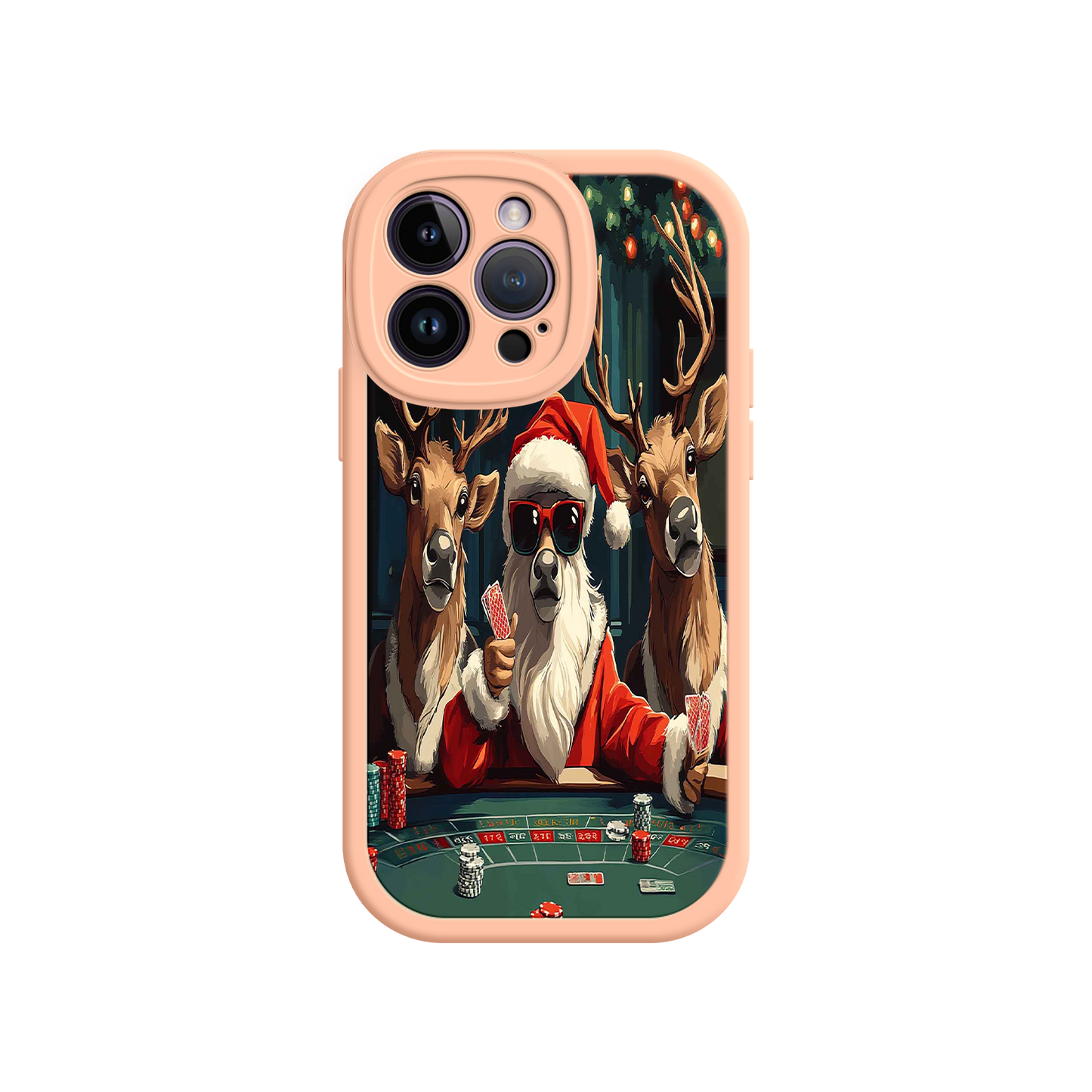 #MC0039 Factory Wholesale Santa Claus Poker iPhone 17 Case – Funny Christmas Design, Holiday Pet Humor, Reindeer Game Night